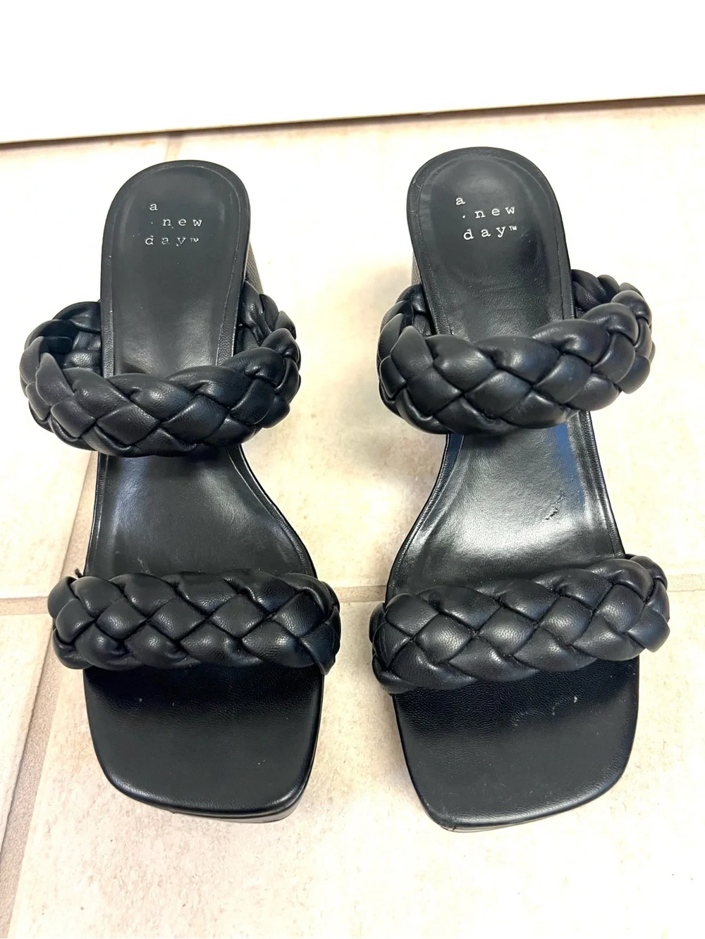 A New Day 6.5M Black Braided Double-Strap Platform Heeled Sandals gothic chunky